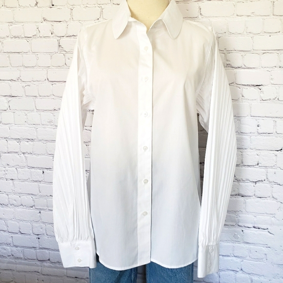 KARL LAGERFELD Long Pleated Sleeve Button Down White Shirt—NWT—M - Picture 3 of 14